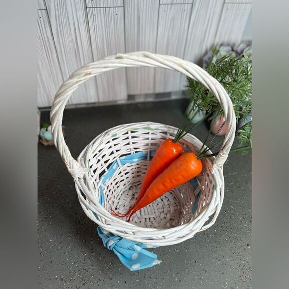 8” Basket White Round Intertwined Polka Dot Blue Ribbon & Bow EPC - Picture 5 of 12